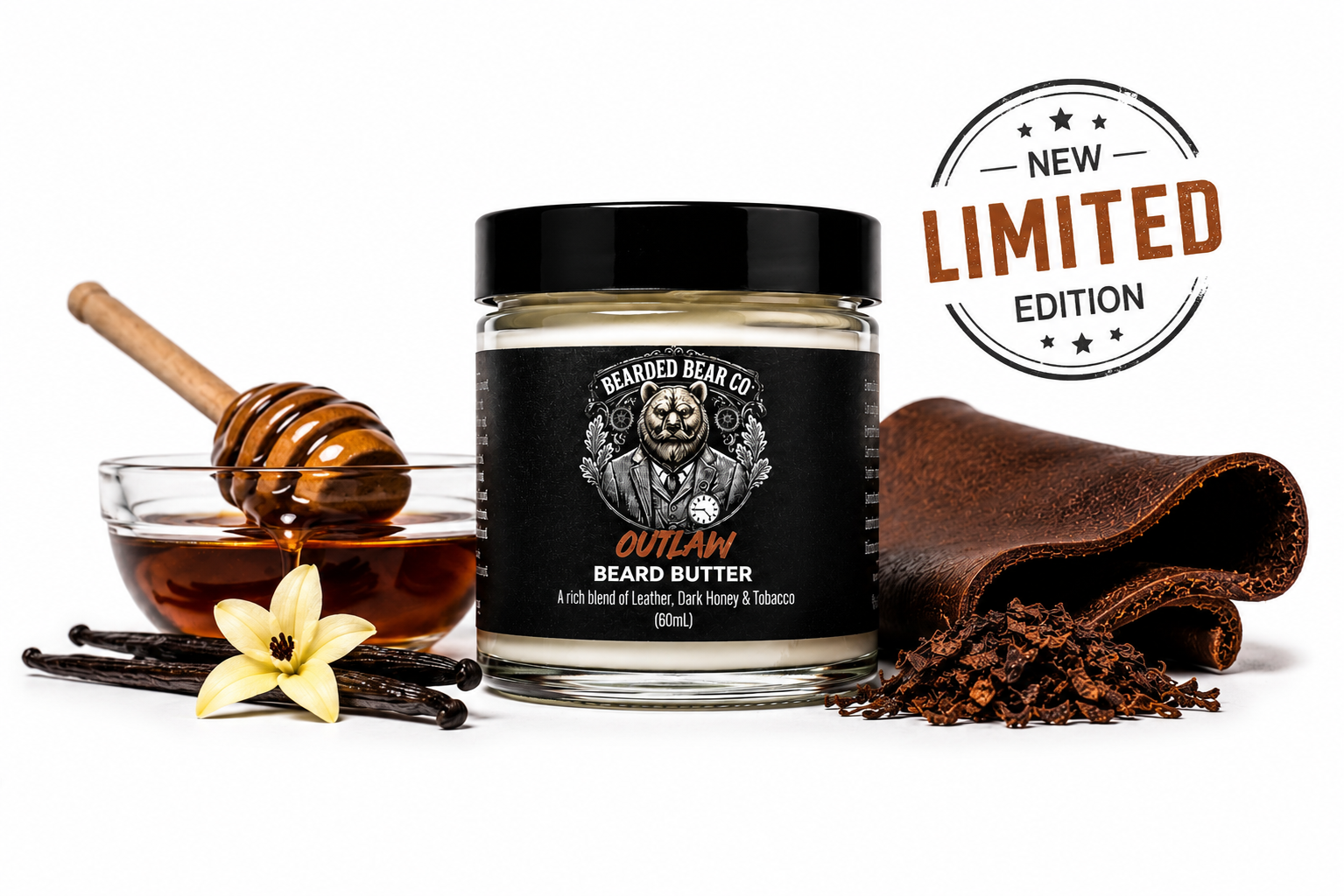 NEW! Beard Butter - Outlaw - Dark Honey, Tuscany Leather & Vanilla Tobacco